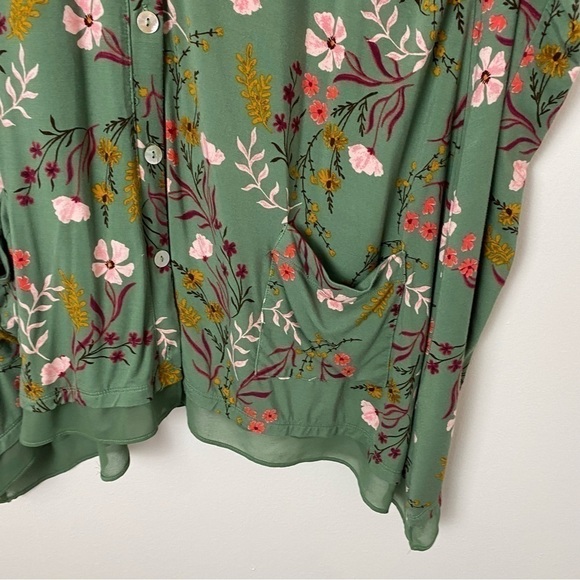 LOGO Lori Goldstein Green Floral Cardigan - Picture 6 of 13